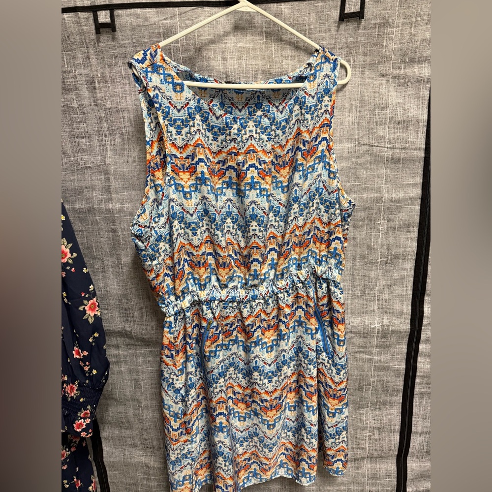New Look Blue and Orange Sleeveless Sundress